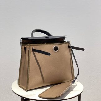 Replica Hermes Herbag Zip 31 Hunter Leather Canvas Bag