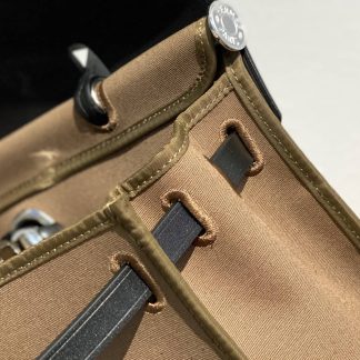 Replica Hermes Herbag Zip 31 Hunter Leather Canvas Bag