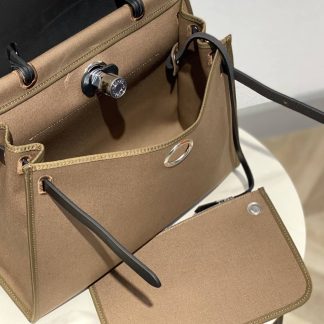 Replica Hermes Herbag Zip 31 Hunter Leather Canvas Bag