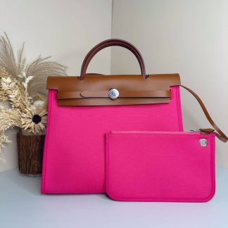 Replica Hermes Herbag Zip 31 Hunter Leather Canvas Bag