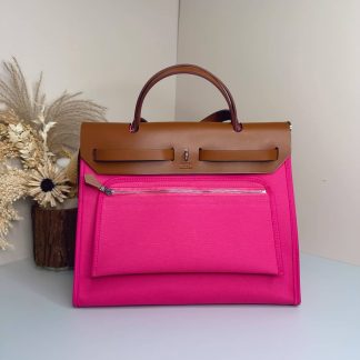 Replica Hermes Herbag Zip 31 Hunter Leather Canvas Bag
