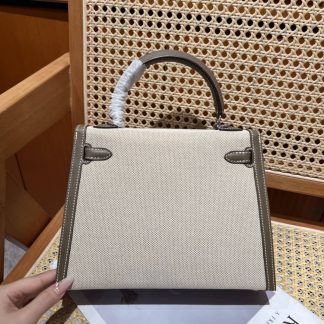 Replica Hermes Kelly 28 Canvas Barenia Leather Bag