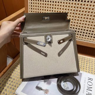 Replica Hermes Kelly 28 Canvas Barenia Leather Bag
