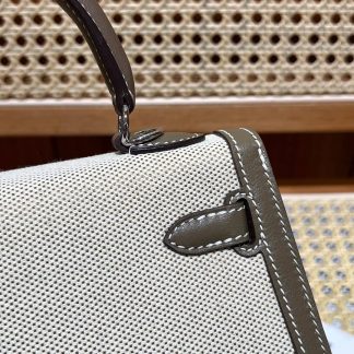 Replica Hermes Kelly 28 Canvas Barenia Leather Bag