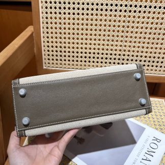 Replica Hermes Kelly 28 Canvas Barenia Leather Bag