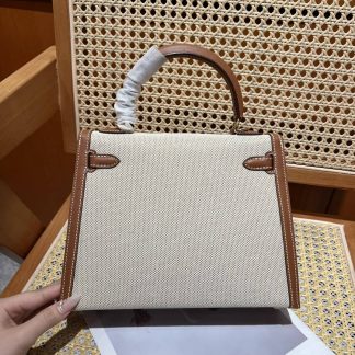 Replica Hermes Kelly 28 Canvas Barenia Leather Bag