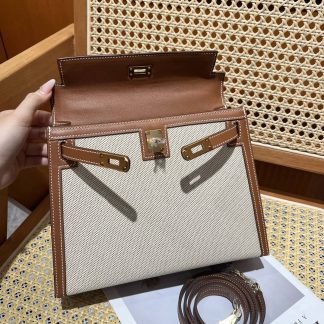 Replica Hermes Kelly 28 Canvas Barenia Leather Bag