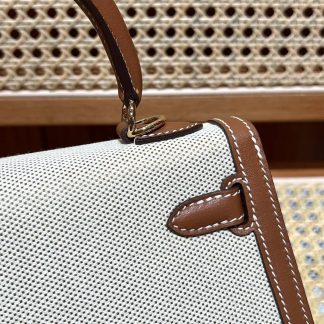 Replica Hermes Kelly 28 Canvas Barenia Leather Bag