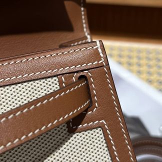 Replica Hermes Kelly 28 Canvas Barenia Leather Bag