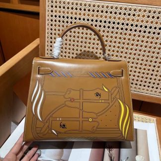 Replica Hermes Kelly 28 Custom Painted Vintage Bag